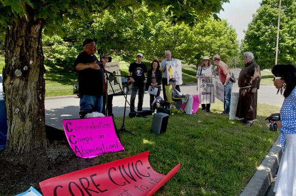 Protesters outside of CoreCivic's annual shareholders' meeting, May 16, 2019, Nashville, Tennessee