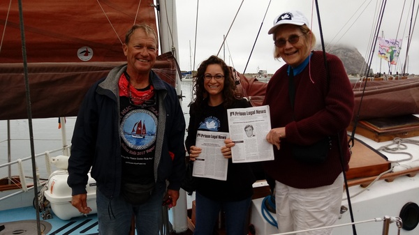 Will van Atta (L), retired Army colonel Ann Wright (R), and friend at Morro Bay, CA