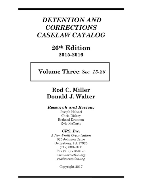 Volume 3 Detention and Corrections Caselaw Catalog 26th Ed. 2016